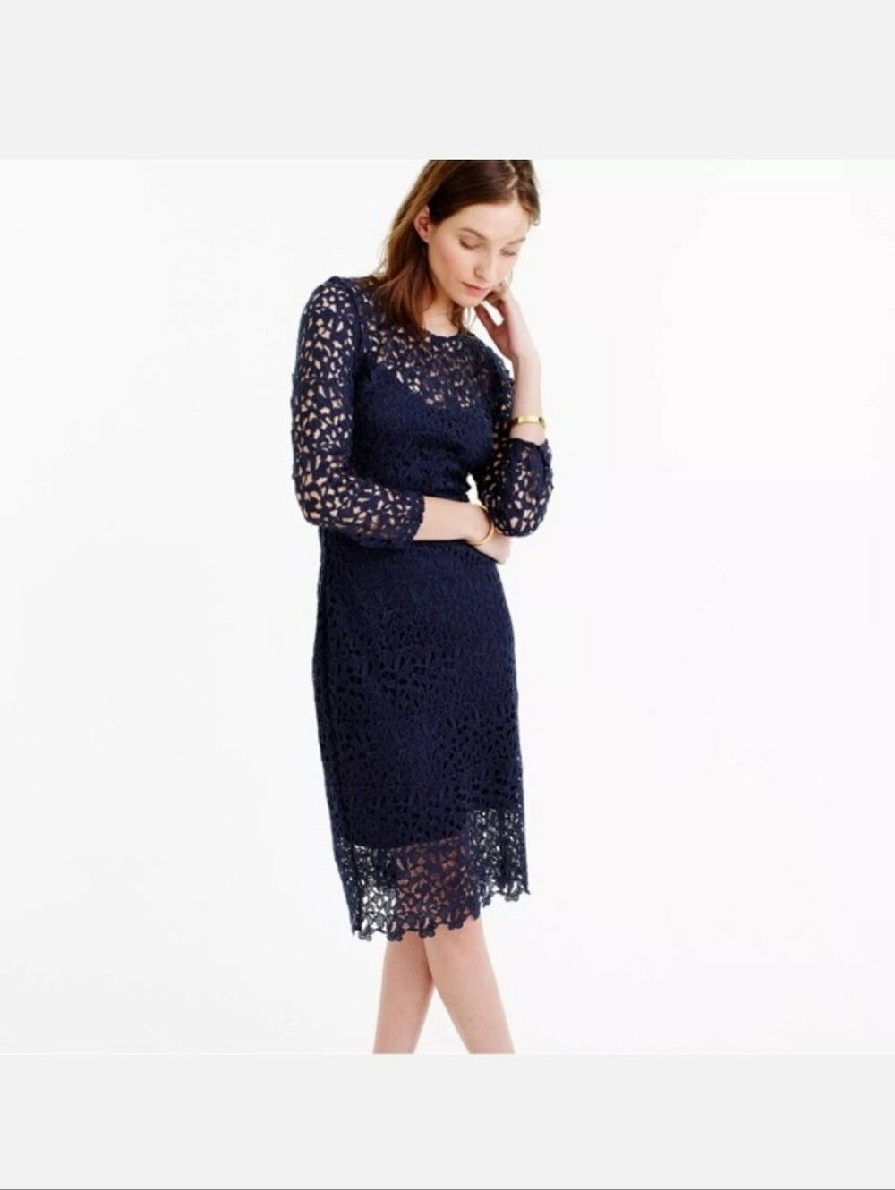 NWT J Crew Collection Navy Blue Lace Dress With Separate Slip Liner, Size 16